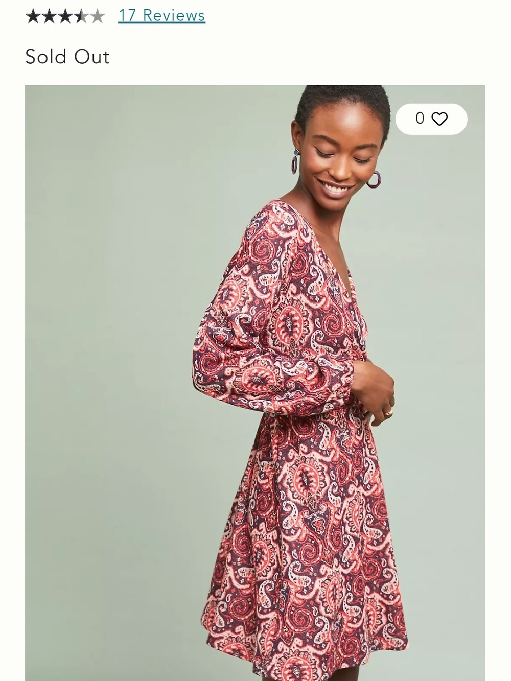 Anthropologie MAEVE Red Paisley V‑Neck Mini Dress